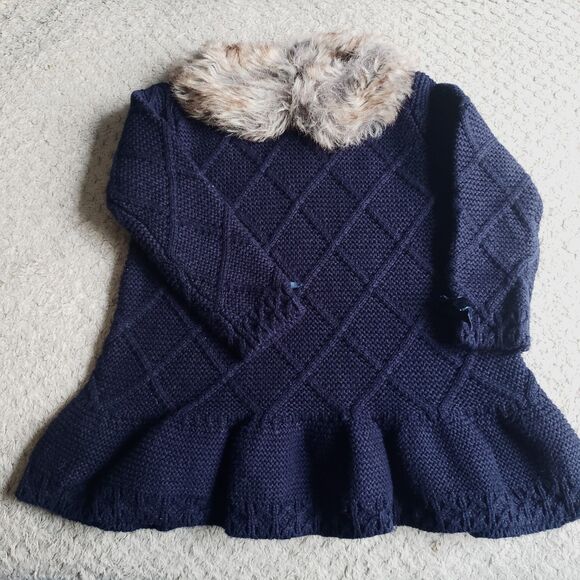 Tahari Baby Other - Tahari Baby Navy Sweater Dress w/Fur Collar Sz. 6-9 Months Portraits/Party